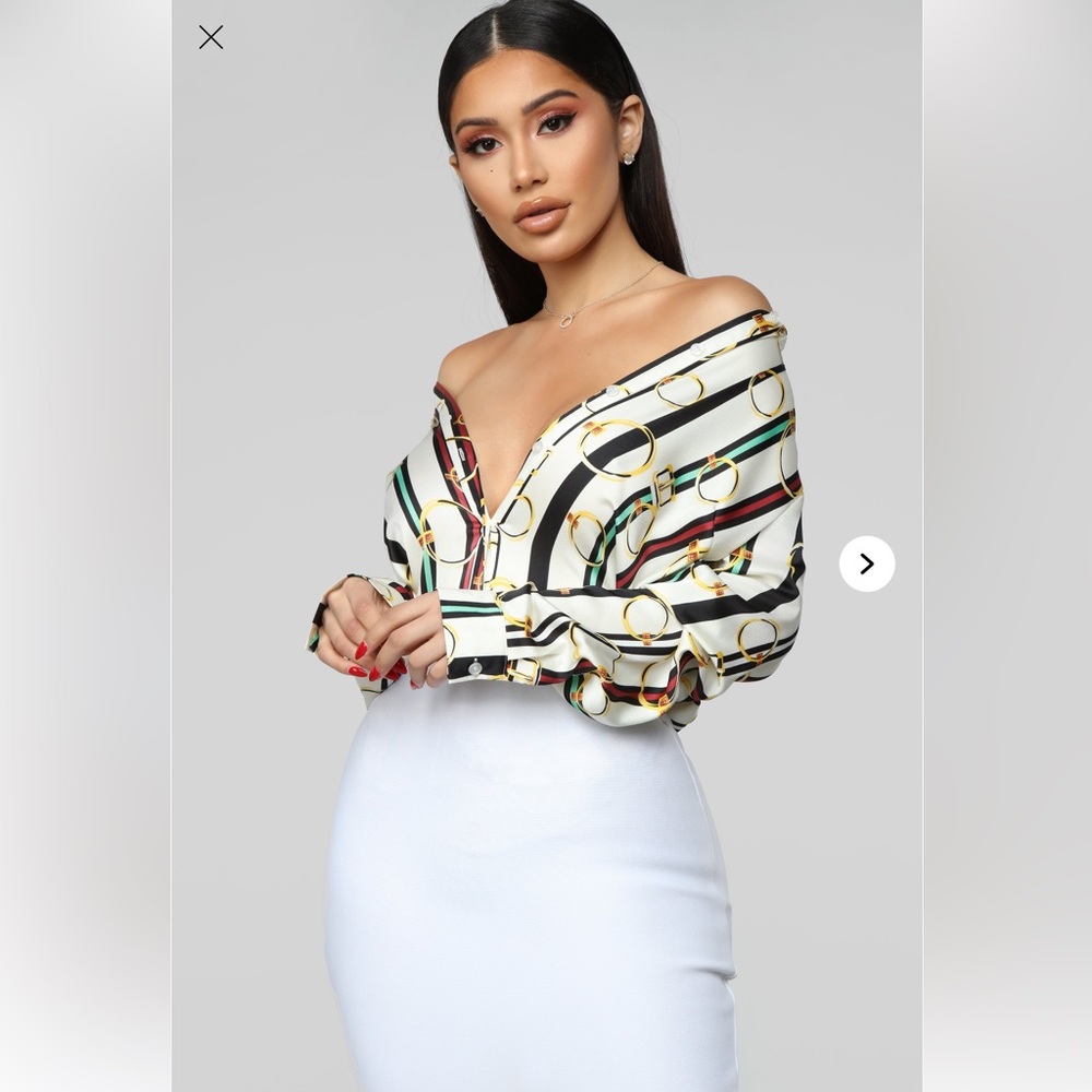 Fashion Nova Black and White Buttoned Blouse Relaxed Fit